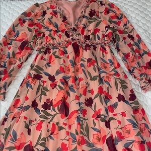 Boho Floral V Neck Long Sleeve Dress Pink Red & Purple  💜🩷♥️